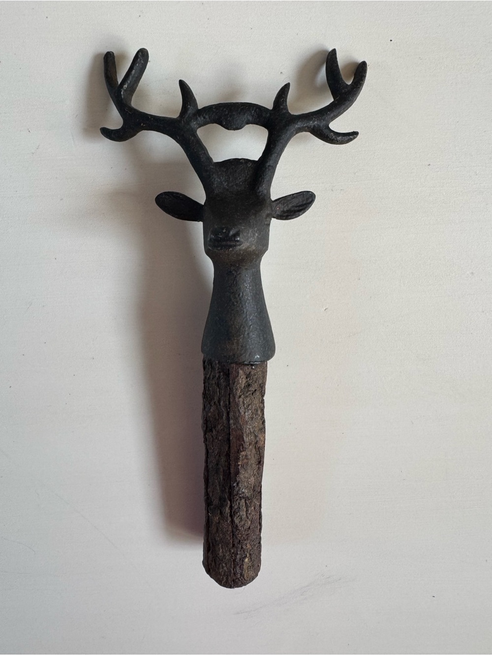 Rustic Deer Head bottle opener in dark and Brown wood handle vintage
